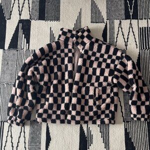 a new day Black and Pink Checkered Teddy Jacket